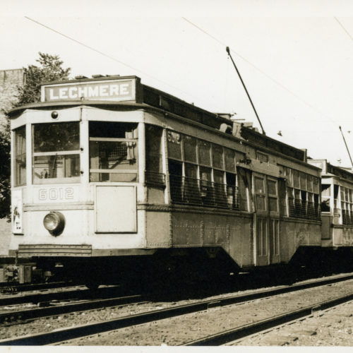 A streetcar in the 1920's on the Lechmere line. The cars are built of iron plates and appear very solid.